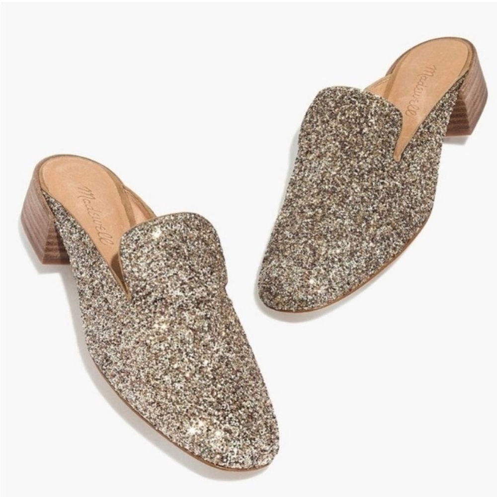 Madewell Willa Loafer Mule in Gold Glitter - Size 8.5